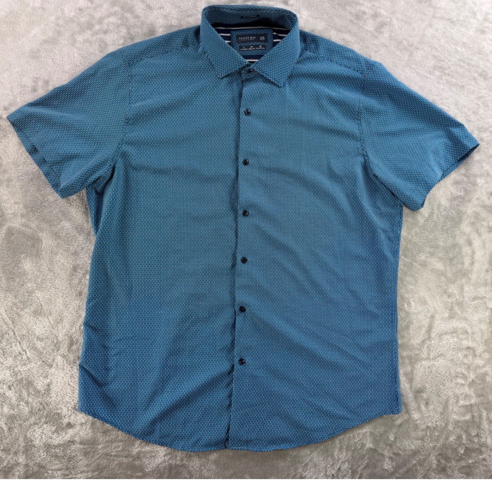 Cactus Man Tech Comfort Button Up Shirt Mens XL‎ Blue Dadcore Travel Casual